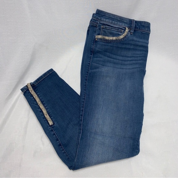 White House WHBM Skinny Ankle Jeans Women 14 Snakesin Trimmed Skinny Ankle Denim - Picture 7 of 13